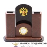 УК / Подставка - органайзер из камня с гербом РФ «Компактный» 20 х 17 х 08 см. лемезит 124.847 