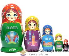 UEFA / Матрешка сувенирная «Россия - EURO 2020» 5-местная 15 см, платок красный (в коробке) 