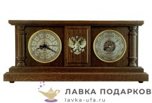 МТО С / Метеостанция настольная «Барометр - Часы 110 мм.» Герб РФ 45 х 22 х 10 см. цв. орех БН_4 