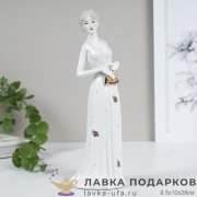XH-Ф / Статуэтка «Дама с золотистым клатчем» большая 28см фарфор бело-красная 0873 