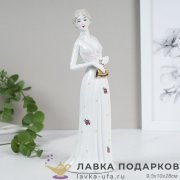 XH-Ф / Статуэтка «Дама с золотистым клатчем» большая 28см фарфор бело-красная 0873 