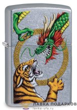 Zippo / Зажигалка 29837 «Тату Дракон и Тигр» 56 х 36 х 12 мм. хром состаренный 