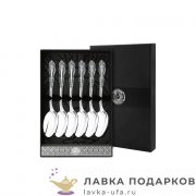 КМ / Ложка чайная «Юбилейная» 14 см. посеребренная с позолотой (6 шт) + футляр 