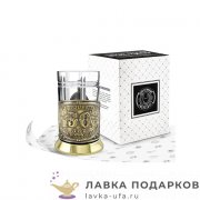 КМЛ / Подстаканник Кольчугино «Юбилей 50 лет» со стаканом (хрусталь), латунь, Новая 