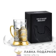 КМЗ / Подстаканник Кольчугино «Танк Т-34» со стаканом (хрусталь), позолота, Меценат 