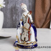 Керамика / Фигурка «Барышня с контрабасом» 26 х 15 х 13 см. кобальт с золотом 374.3059 