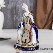 Керамика / Фигурка «Барышня с контрабасом» 26 х 15 х 13 см. кобальт с золотом 374.3059 