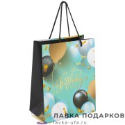 УП / Пакет подарочный «С Днем рождения» 18х10х23см картон бирюзовый фольга вертикальный малый 608239 