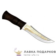Златоуст / Нож охотничий «Русский 3», сталь 95 х 18, рукоять кожа + аллюминий, позолота 