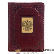 Макей / Ежедневник недатированный А5, обложка кожа с накладкой «Герб-1» цв. бордовый + зол. 