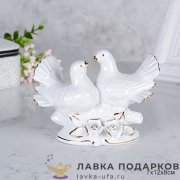 S-КЕР / Статуэтка «Влюбленные голуби на цветущей ветке» малая 7х12х8см белая керамика S0164AS 