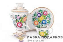 Самовар электрический 3 л «рюмка» в наборе «Букет на белом» 