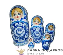 НП / Матрешка Полхов-Майдан «Цветок Гжельская» 5 кукол, 17см. на белом 