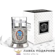 КМН / Подстаканник Кольчугино «Строителю» со стаканом (хрусталь), эмаль, никель, Советский 