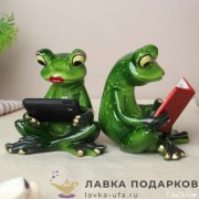 YX-П / Статуэтка «Лягушка читает» сочно-зеленая желтые глаза ассорти 7см полистоун YX59003 D 