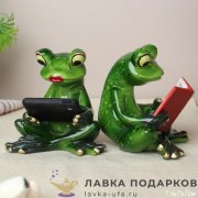 YX-П / Статуэтка «Лягушка читает» сочно-зеленая желтые глаза ассорти 7см полистоун YX59003 D 