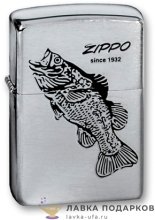 Zippo / Зажигалка 200 «Рыба с лого Zippo» 56 х 36 х 12 мм. хром матовый 