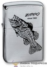 Zippo / Зажигалка 200 «Рыба с лого Zippo» 56 х 36 х 12 мм. хром матовый 