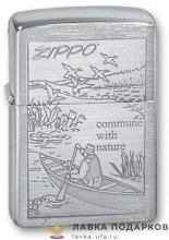 Zippo / Зажигалка 200 «Рыбак в лодке» 56 х 36 х 12 мм. хром матовый 