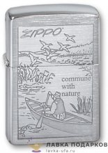 Zippo / Зажигалка 200 «Рыбак в лодке» 56 х 36 х 12 мм. хром матовый 