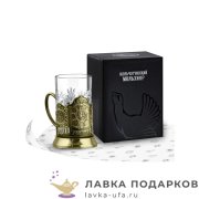 КМЛ / Подстаканник Кольчугино «Штурвал» со стаканом (хрусталь), латунь, Меценат 