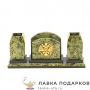 УК / Подставка - органайзер из камня с гербом РФ «Тюльпан» 28 х 11 х 09 см. змеевик светлый 3420 