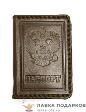 МК / Обложка для паспорта Макей, кожа с оплеткой, «Герб РФ — Паспорт», коричневая (009-07-02) 