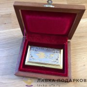 Златоуст / Визитница карманная 09 х 06см. накладка золото «Сокол» + коробка дерево 13.994 