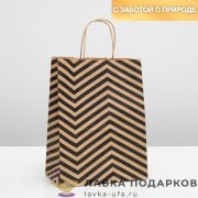УП / Пакет подарочный «ЭКО» 29х12х24см крафт горизонтальный средний 90гм2 ручки плоские 609687 