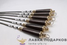 ПО / Шампура на деревянной ручке с литьем «Кольцо» (6 шт) (6 шт) + кож. чехлол уголок (К)  