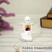 A-Ф / Статуэтка «Ангелочек с иконой» малая 10см белый фарфор коллекционная A656-D 