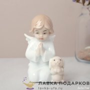 HP-Ф / Статуэтка «Ангелочек и щенок» малая 7см фарфор голубая пастель HP3137-B 