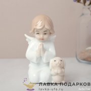 HP-Ф / Статуэтка «Ангелочек и щенок» малая 7см фарфор голубая пастель HP3137-B 