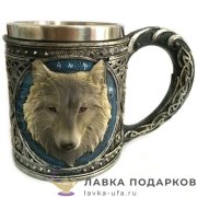 П-М / Кружка для напитков «Волк» 450мл голубой металл внутри 9628 