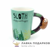 Креативная чайная кружка «Ленивец на дереве» 400 мл. керамика цв. зеленый 4697 