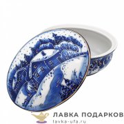 Гжель / Шкатулка «Овальная» 07 х 15 х 11 см. позолота авт. Голубенков Н.А.  