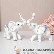 W-КЕР / Набор статуэток «Слоны в попоне» 2 штуки бело-голубой 11 см керамика W135 