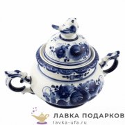 Гжель / Сахарница «Воробей» 18 х 20 х 13 см.  v-400 мл. авт. Симонов С.М.  220 402 014 500 