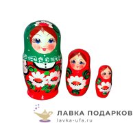 НП / Матрешка майдановская «Цветы- ромашка» 3 куклы 10 см. зеленый платок 
