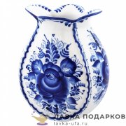 Гжель / Ваза декоративная «Шиповник» 18 х 14 х 11 см. авт. Еремина В.Г. 