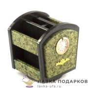УК / Подставка - органайзер из камня с гербом РФ «Юла» 15 х 14 х 14 см. змеевик светлый 1244 