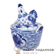 Гжель / Шкатулка «Курочка» 16 х 12 см. 