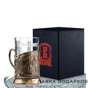 КММ / Подстаканник Кольчугино «Три богатыря» со стаканом (хрусталь), медь, Новая 