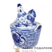 Гжель / Шкатулка «Курочка» 16 х 12 см. 