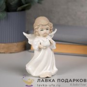 YZ-КЕР / Статуэтка «Ангелочек с голубем» малая 11см бежевая керамика матовая декор 155-28A 