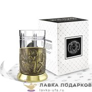 КМЛ / Подстаканник Кольчугино «Русские пляски» со стаканом (хрусталь), латунь, Металлург 