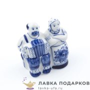Гжель / Статуэтка «Дед и баба» 08 х 06 х 03 см, авт. Неплюев В.В. 