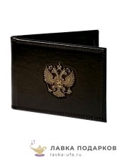 МК / Обложка для удостоверения Макей, натуральная кожа, литой герб «РФ», черная (003-10-00) 