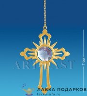 ЮН / Сувенир-подвеска с кристаллами Swarovski «Крест» 07х05 см (золото, белый кристалл) — AR-1226 