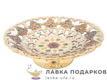 Кашмир / Вазочка латунная на ножке 19 х 19 х 05 см. эмаль белая Фр_4121_1 